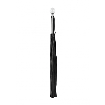 Sparkling Round metal Handle Leather Flogger - Black