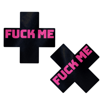 Fuck Me Black Cross on Pink Base Nipple Pasties