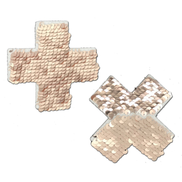 Rose Gold Shiny & Matte Flip Sequin Cross Nipple