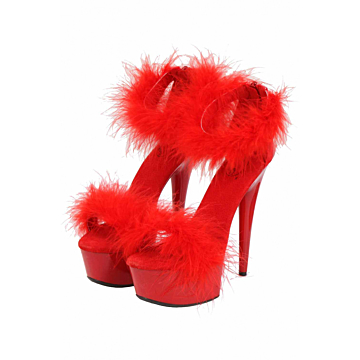 Red Open Platform with Feathers 14cm Heel