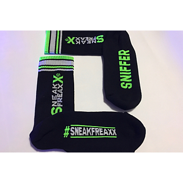 SNIFFER NEON YELLOW" BLACK SOCKS by sneakfreaxx