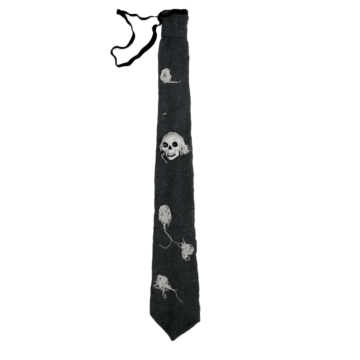 Creepy Grey Cloth Halloween Tie with Skull & Cobwebs