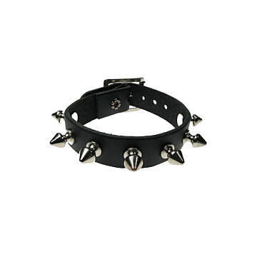 Leather Handmade Wristband with Spikes - Black - BDSM