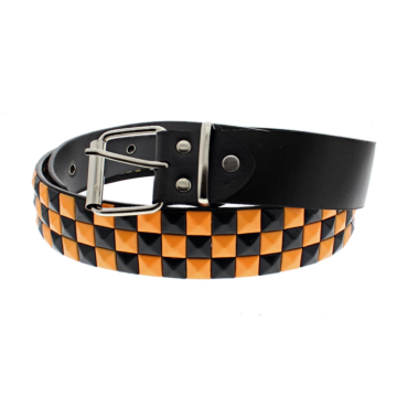 Kinksters Orange Leather Pyramid Belts.