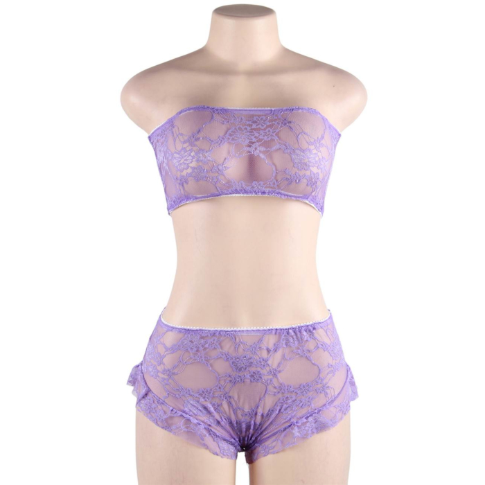 Sexy Women High Waist Purple Full Lace Bra Panty