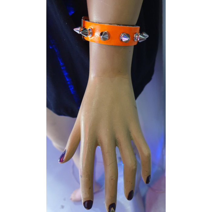 Leather Handmade Wristband with Spikes - Orange - BDSM