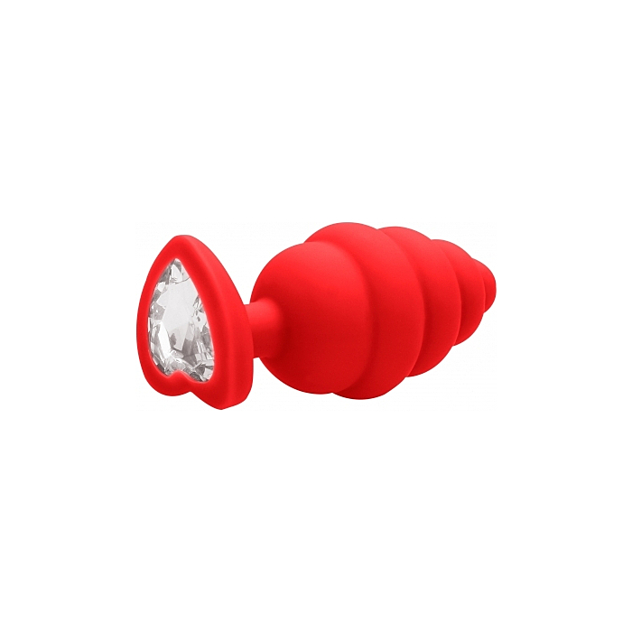 Shots Ouch! Regular Ribbed Diamond Heart Plug Red
