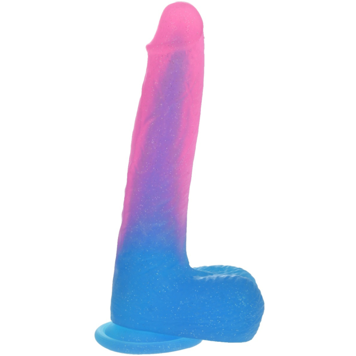 Glitter Realistic Liquid Silicone Dildo 22 cm - Pink / Blue - Colourful Cock Veins 