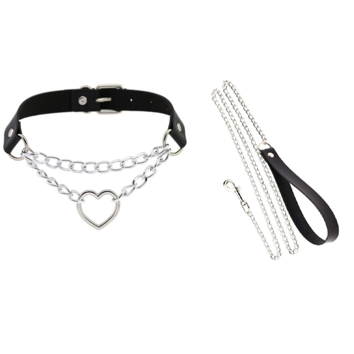 Deluxe Silver Chain Collar and Leash Set