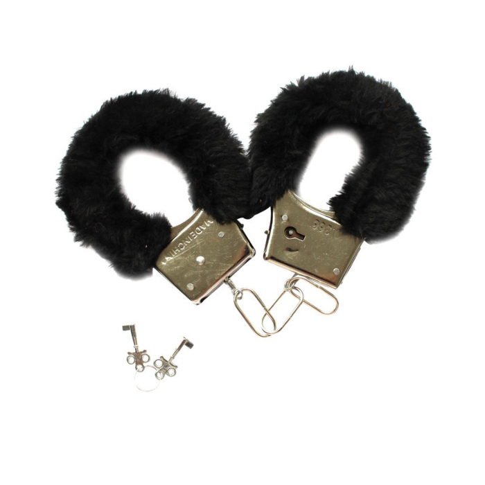 BDSM Fur Handcuffs with 2 Keys - Black - Foreplay