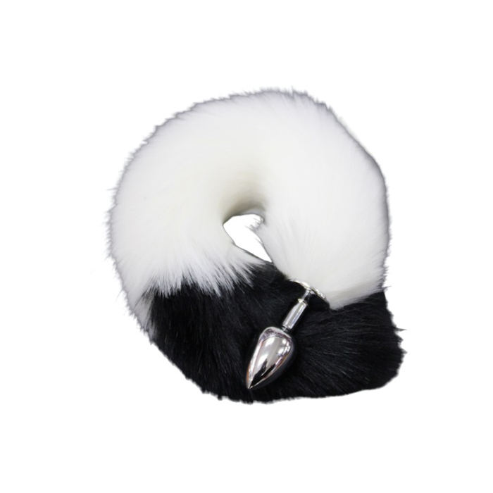 Anal Plug with Long Tail - White/Black