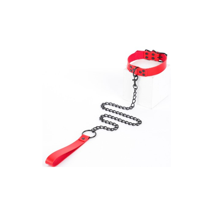 Set Reddish Leash Collar with Black Chain