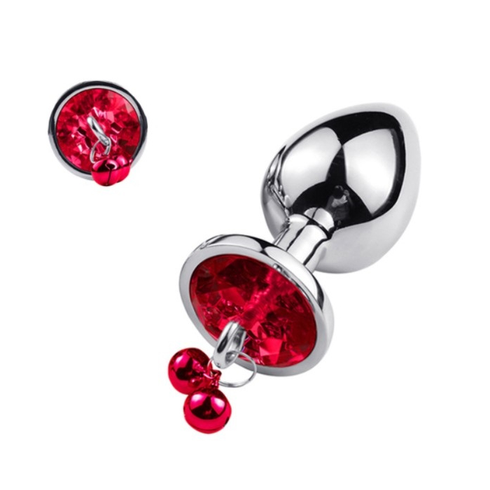 Metal Anal Plug with Bells Ring Silver/Red