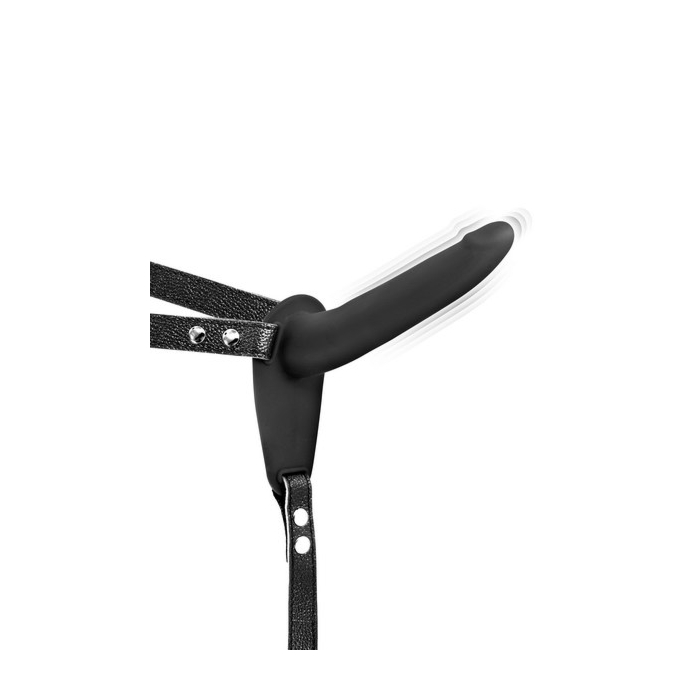 Simple Strap-On Belt with Dildo Vibrator (Black) - Fetish Tentation - Rechargeable