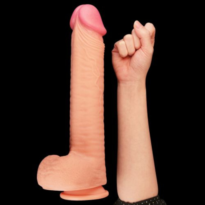 Big Trouble Dual-Layered Silicone Dildo 30 cm (Flesh)- Lovetoy - With Balls
