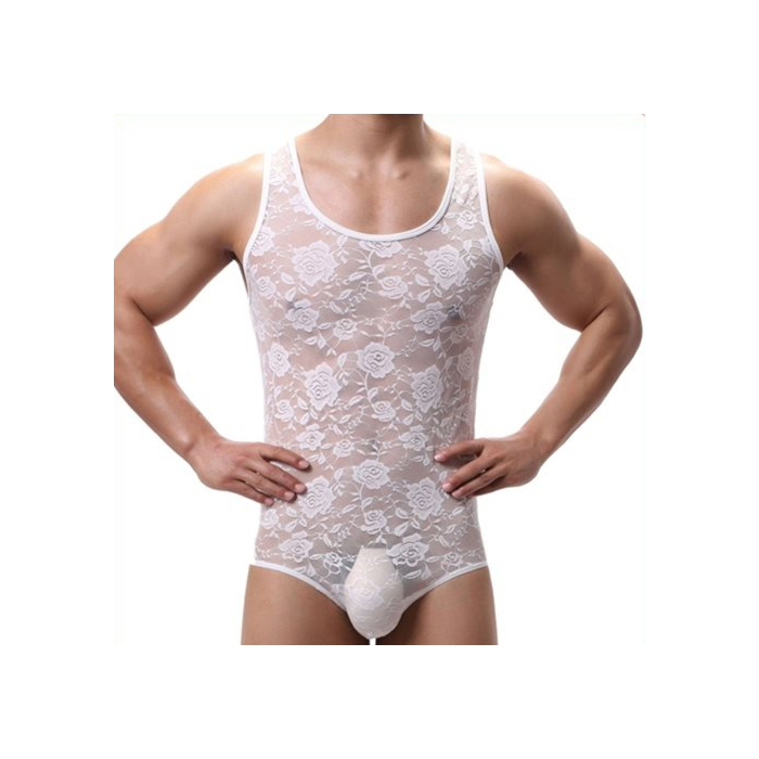 Sexy Bodysuit Male Underwear-White