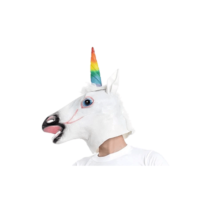 Large Latex Unicorn Head Mask with Rainbow Horn