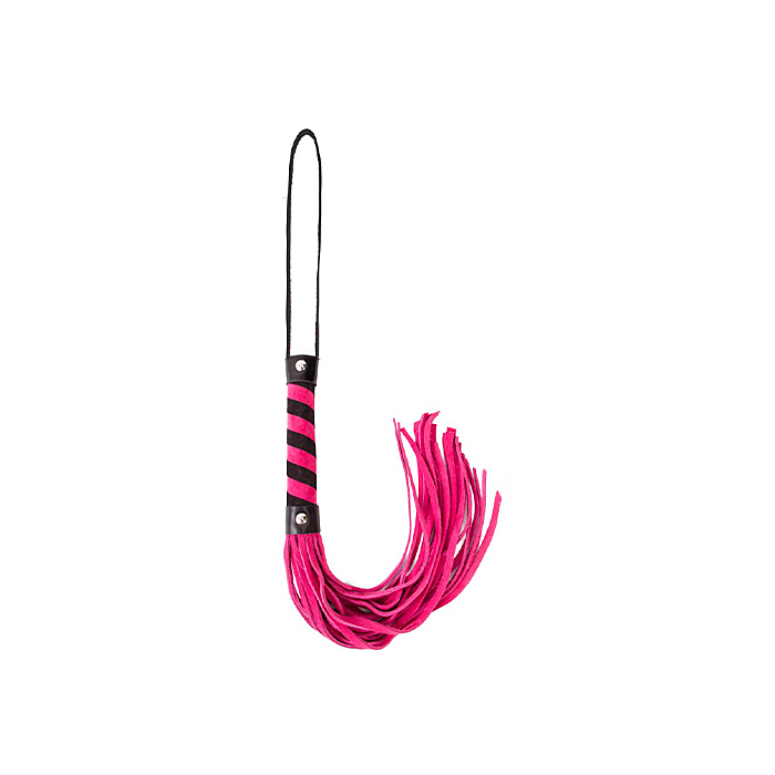 Twisted Handled Leather Whip Black/Pink - Angel Touch