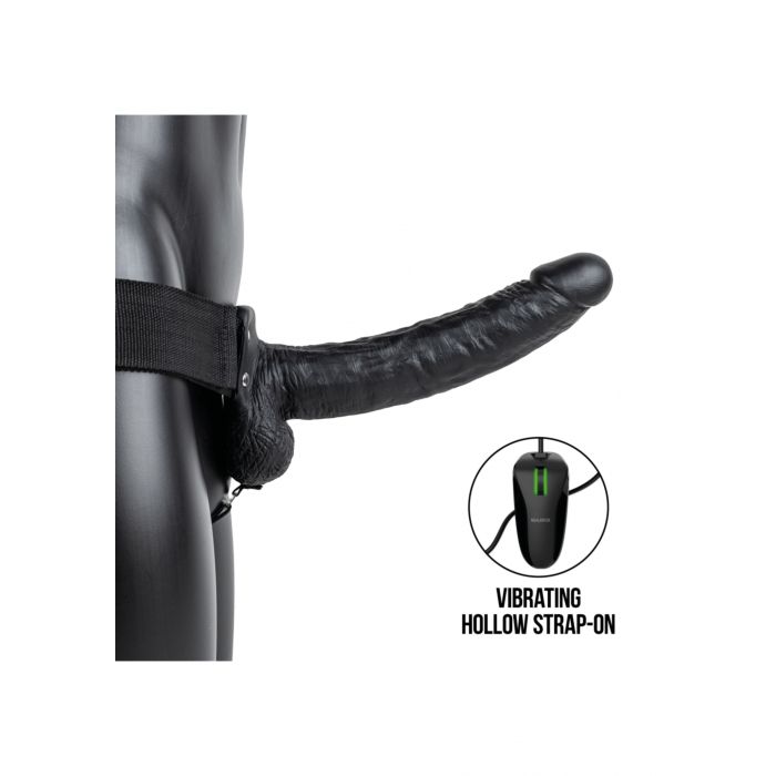 Realrock - Vibrating Hollow Strap-on with Balls - 9" / 23 cm Black