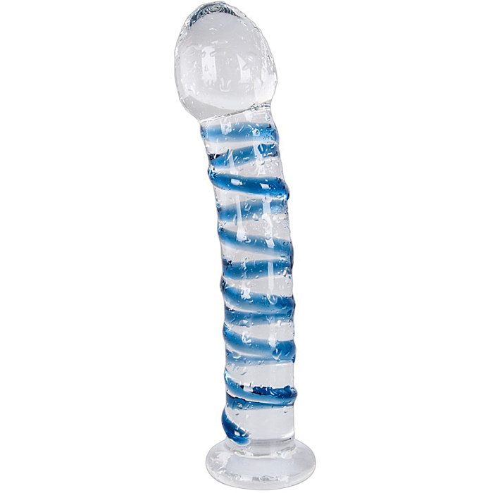 Transparent Glass Dildo with Blue Stripes 17.5 cm - Slightly Curved