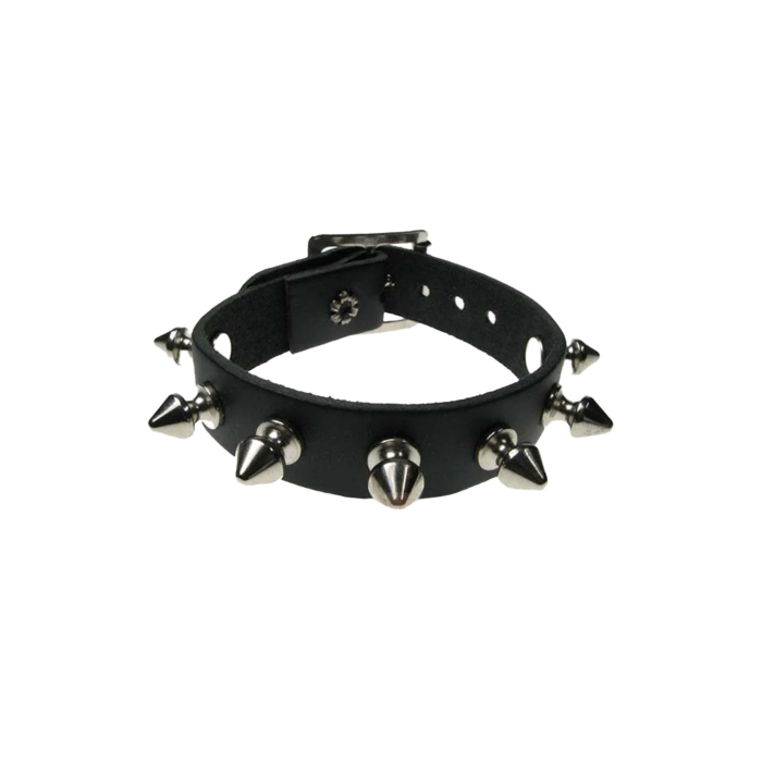 Leather Handmade Wristband with Spikes - Black - BDSM